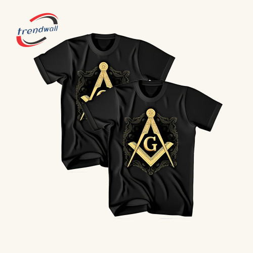 Masonic T-Shirt – Gold Square & ‘G’ Symbol with Stylish Modern Design