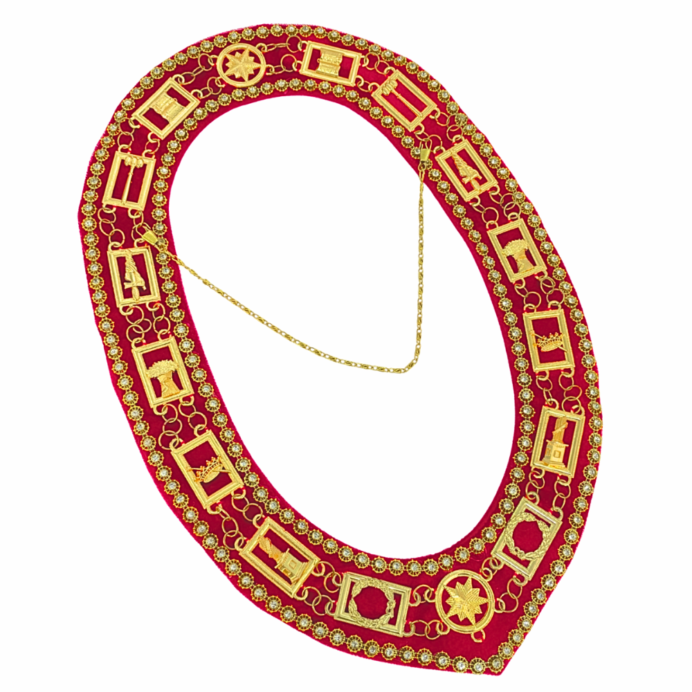 Amaranth Chain Collar with Red Velvet Gold tone