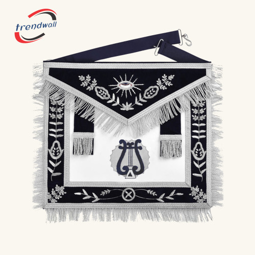 Organist Blue Lodge Officer Apron -With Silver Hand Embroidery Bullion