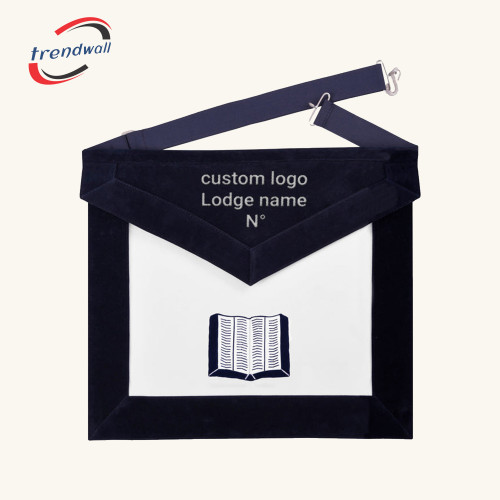 Chaplain Blue Lodge Officer Apron - Navy Velvet With Silver Embroidery