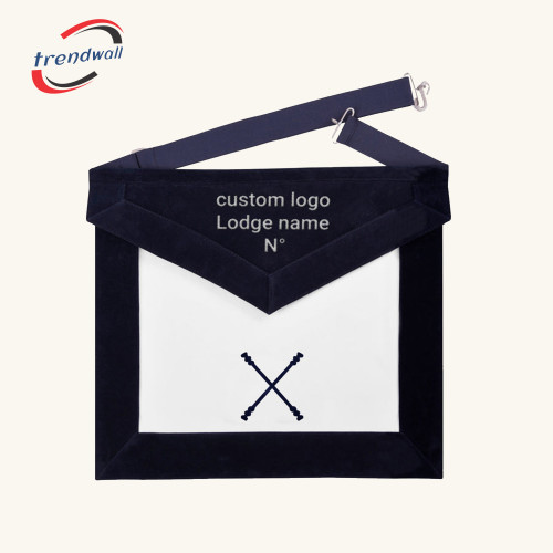 Marshal Blue Lodge Officer Apron - Navy Velvet With Silver Embroidery
