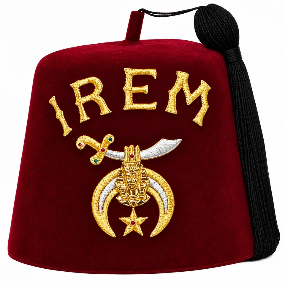 Custom IREM Shriner Fez Hat – Special Design with Gold Hand Embroidery