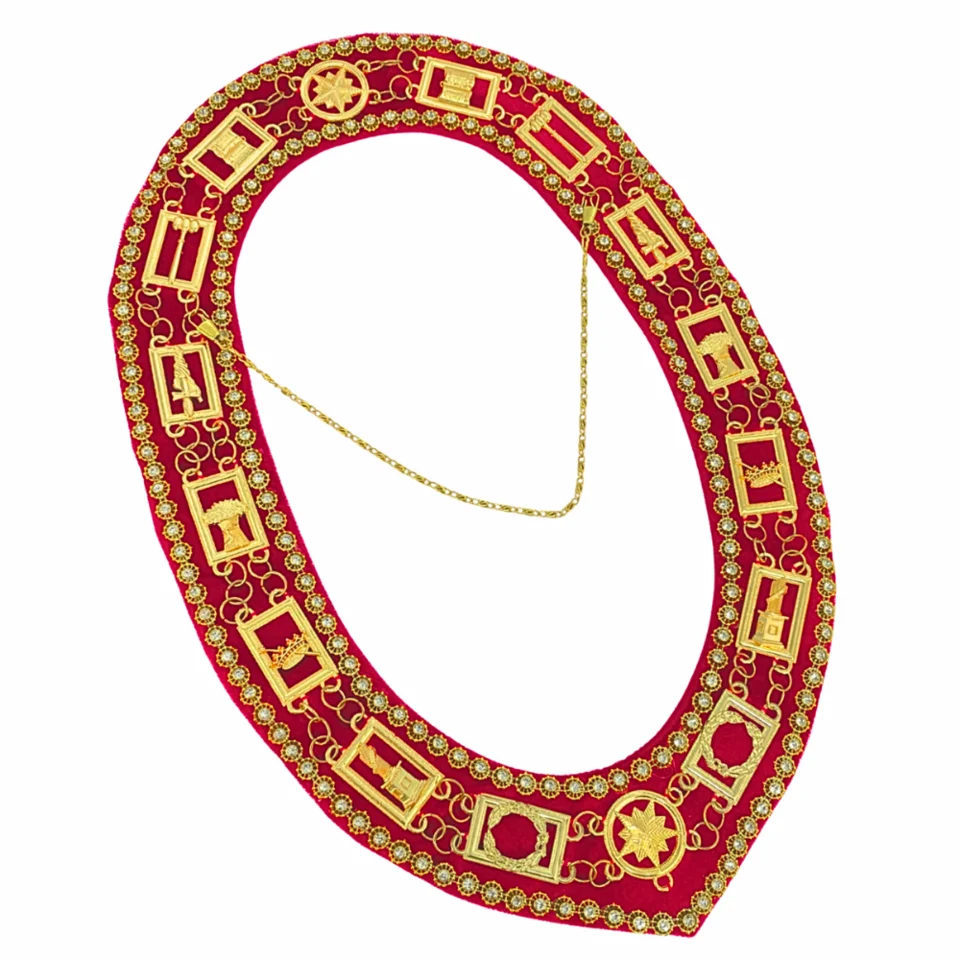 Amaranth Chain Collar with Red Velvet Gold tone