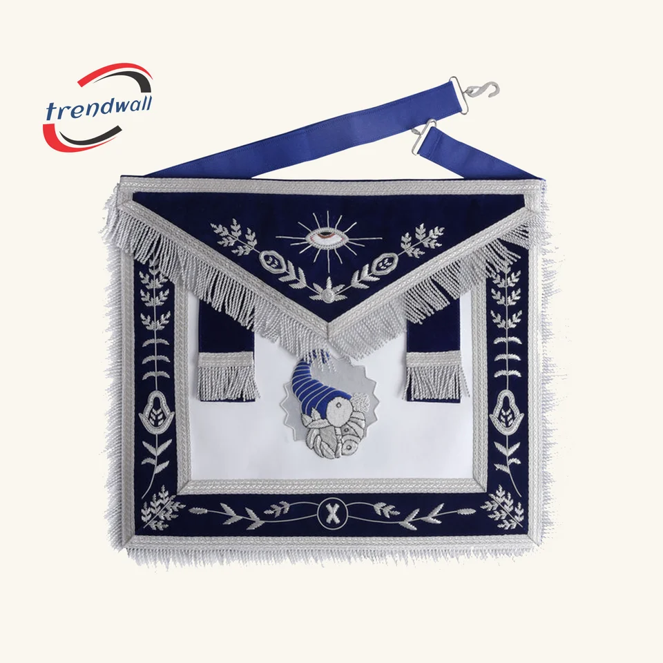 Junior Steward Blue Lodge Officer Apron - Navy Blue + Silver Side Tabs