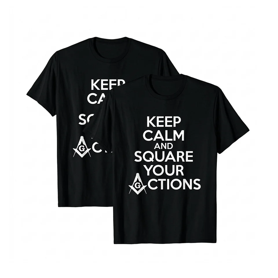Women’s Freemason T-shirt featuring a Masonic Square and Compasses design with “Square Your Actions” text.
