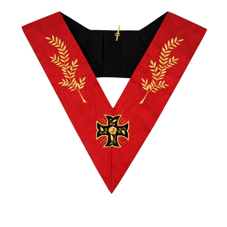18th Degree Scottish Rite Collar - Red Moire with Acacia Leaf