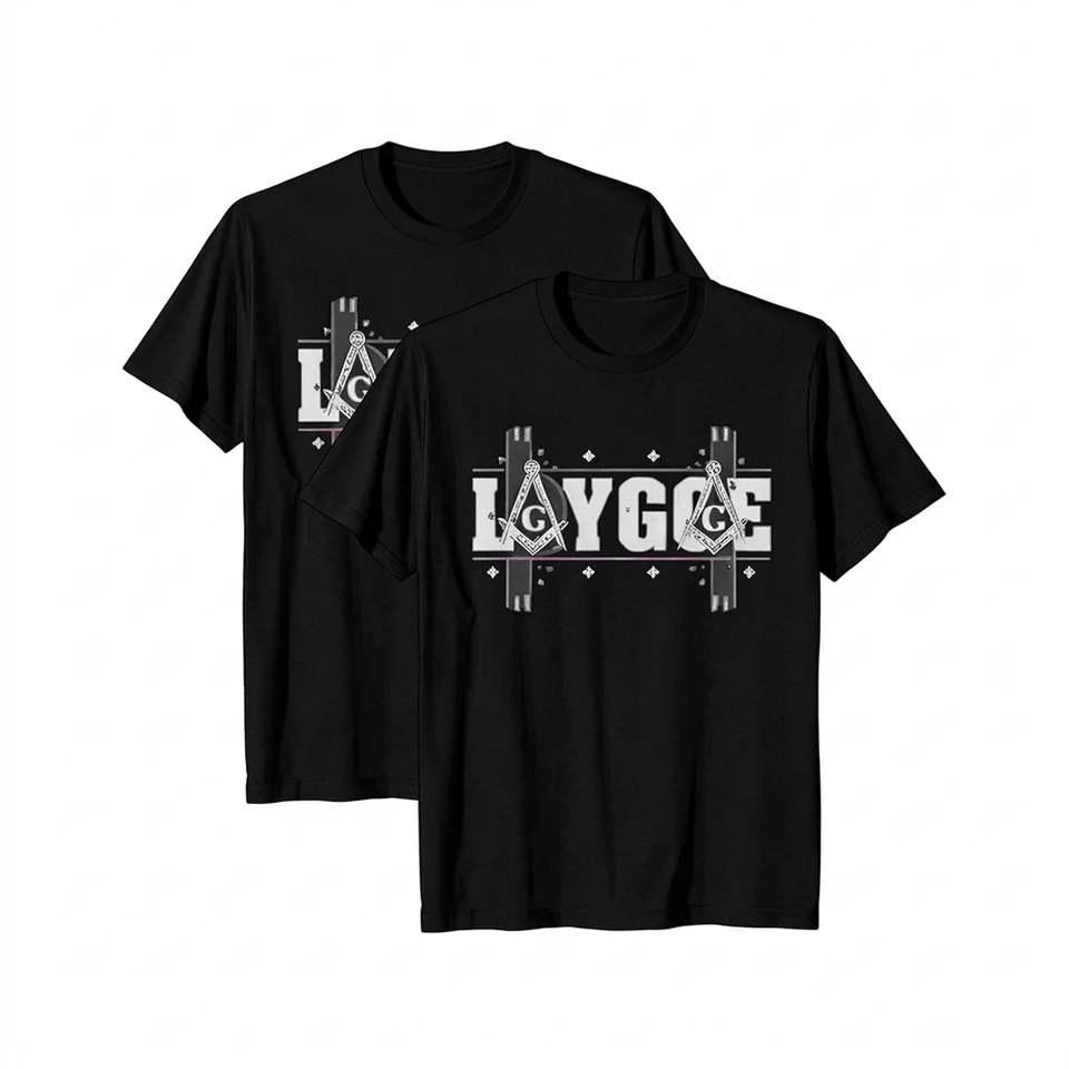 Masonic Bold T-Shirt featuring a LAYGGE design with an eye-catching light blue graphic and custom name option.