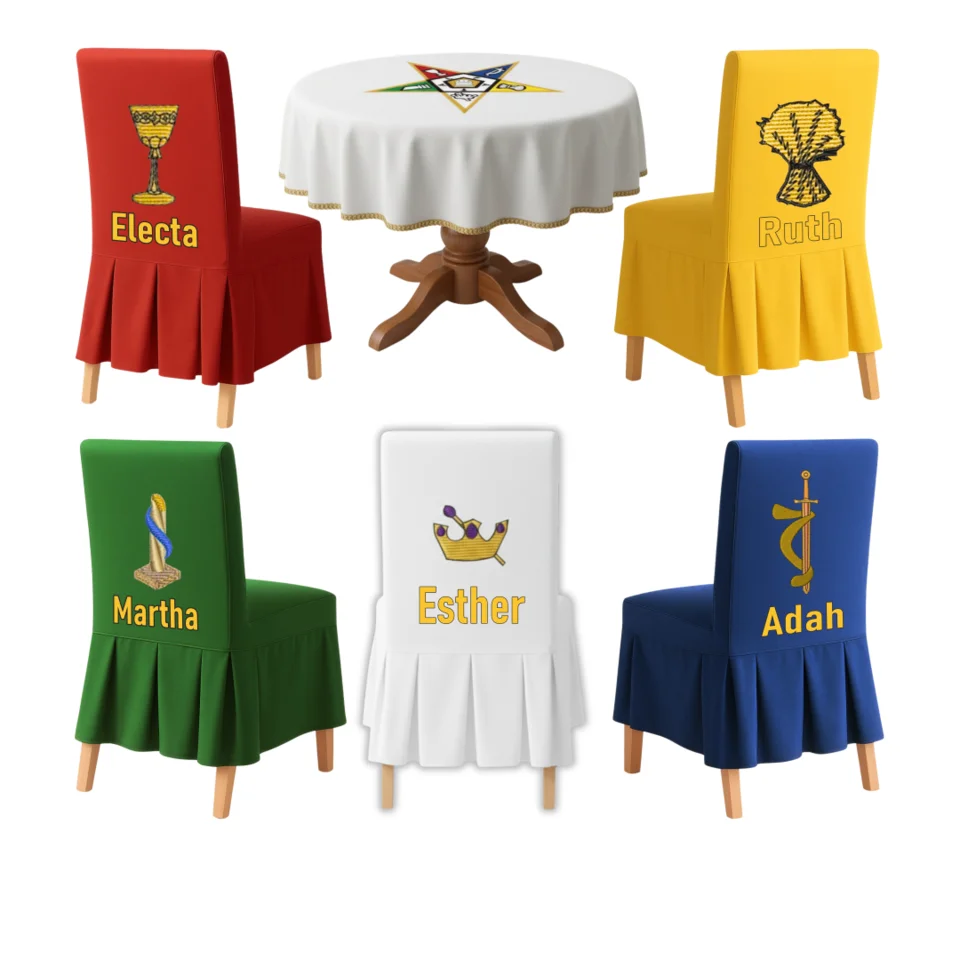 Masonic Lodge Chairs & Table Cover Set With Rank Names