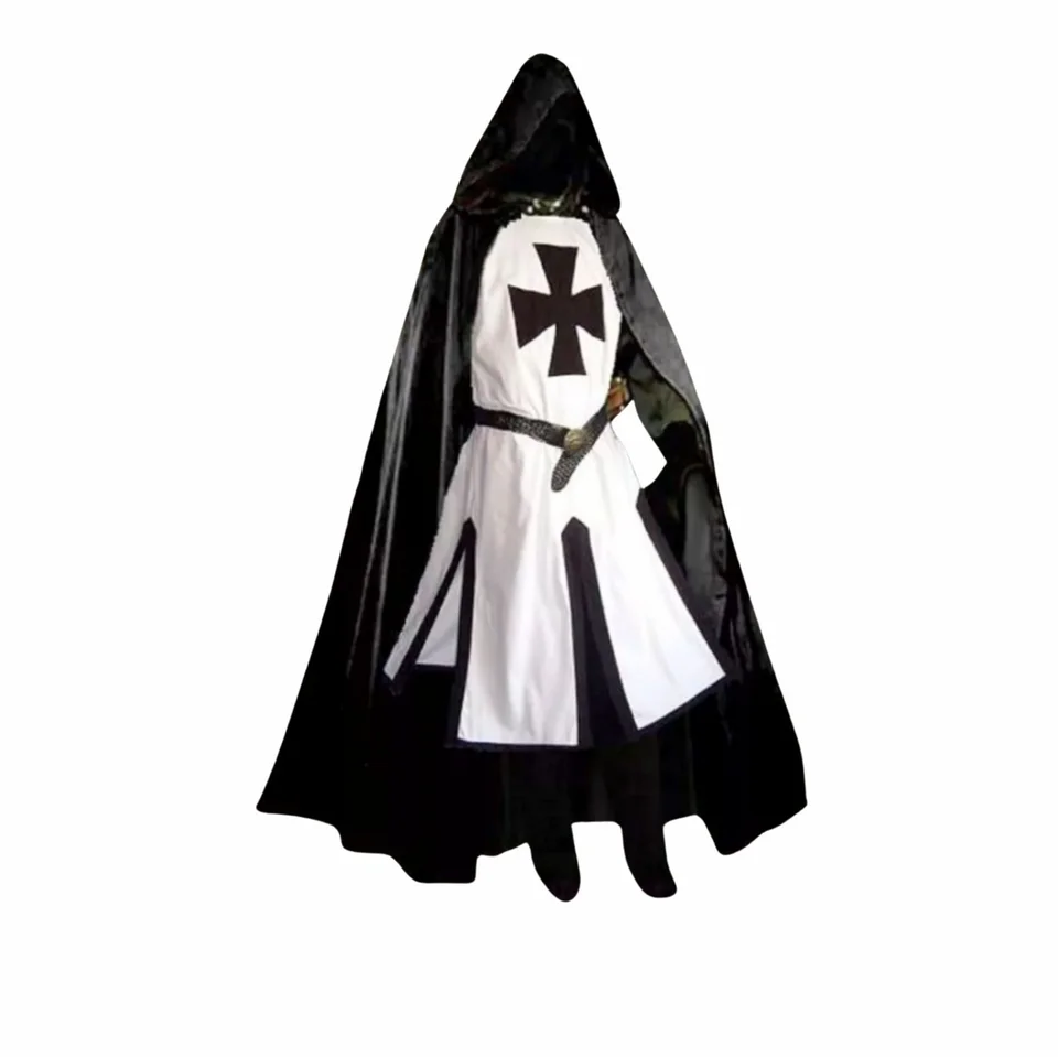 Knights Templar Costume Cloak & Medieval Surcoat Tunic for Men