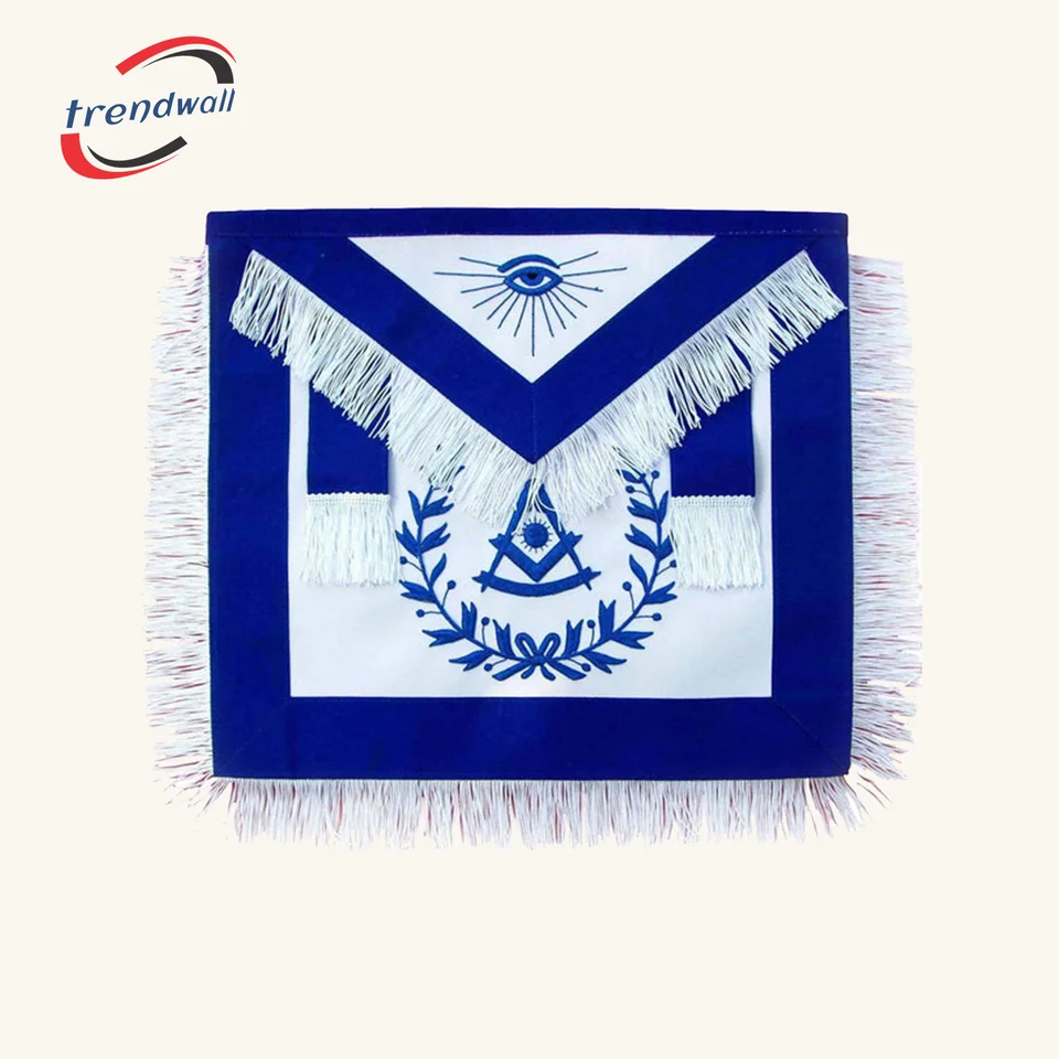 Past Master Blue Lodge Apron - Royal Blue with Wreath & White Tassels
