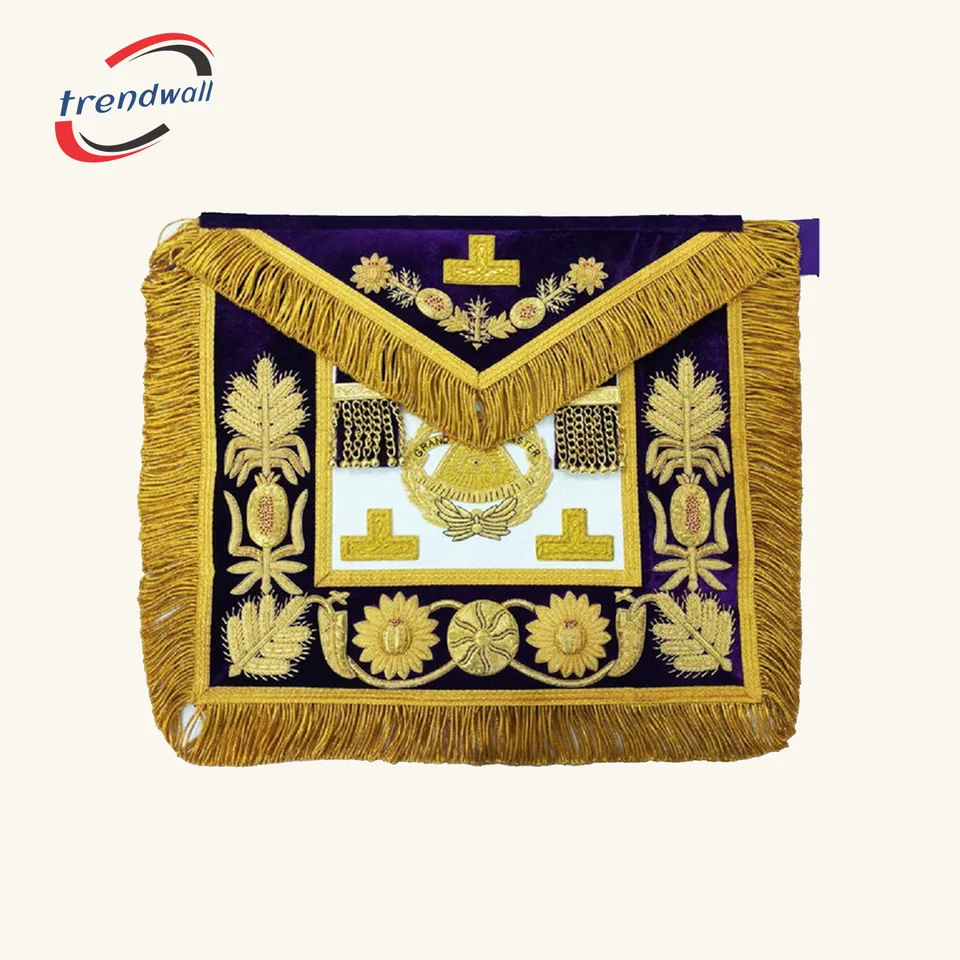 Grand Master Blue Lodge Apron - Purple Gold Hand Embroidery