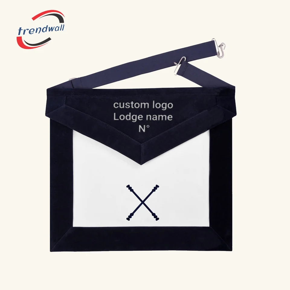 Marshal Blue Lodge Officer Apron - Navy Velvet With Silver Embroidery