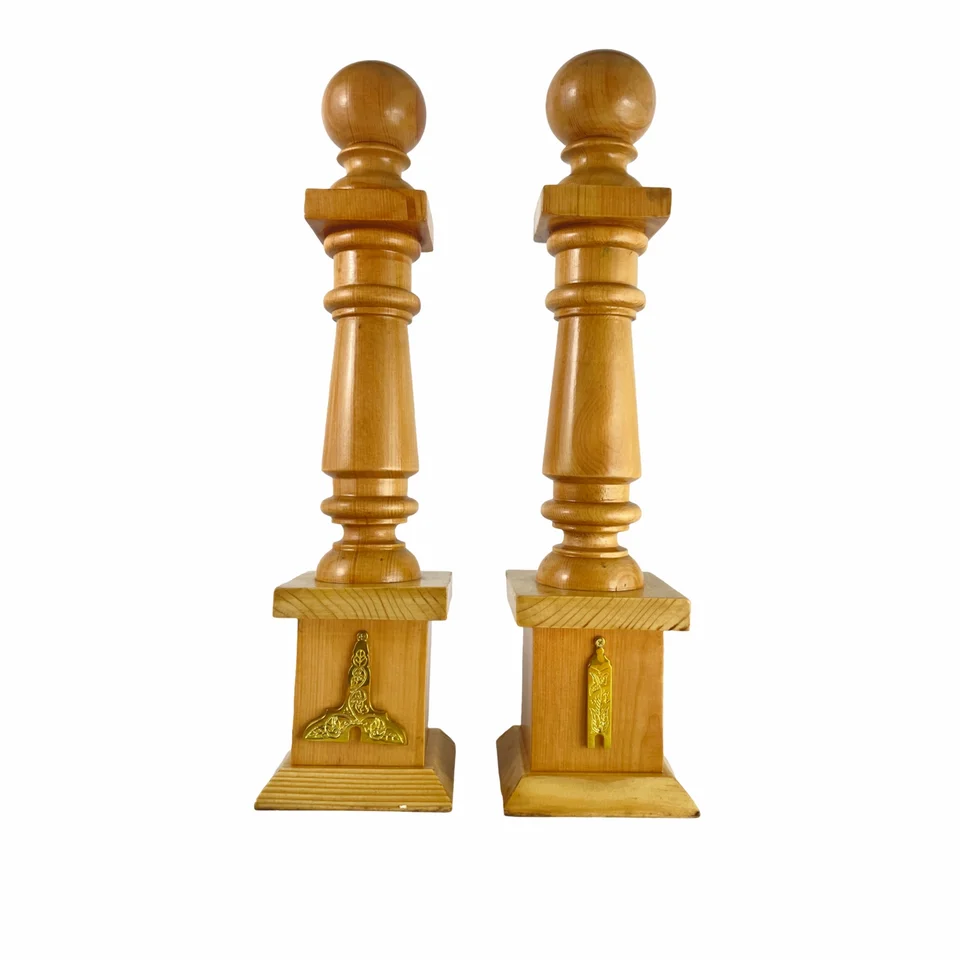 Masonic Columns with Senior & Junior Warden Emblem Natural Pinewood